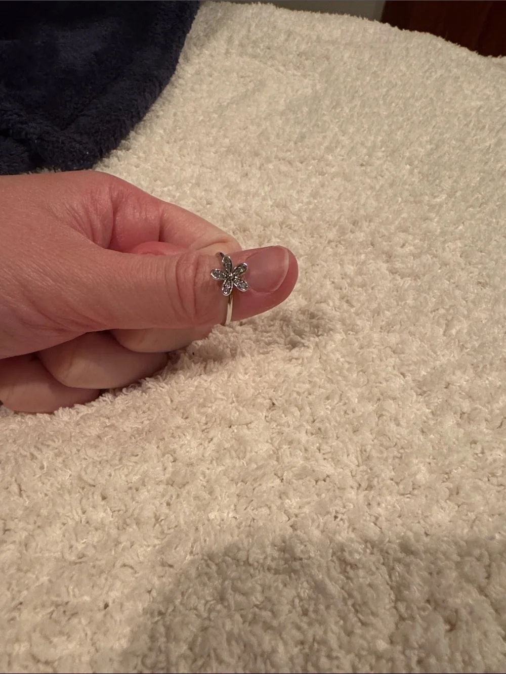 Delicate Pandora Sterling Silver Flower Ring with Clear Stones